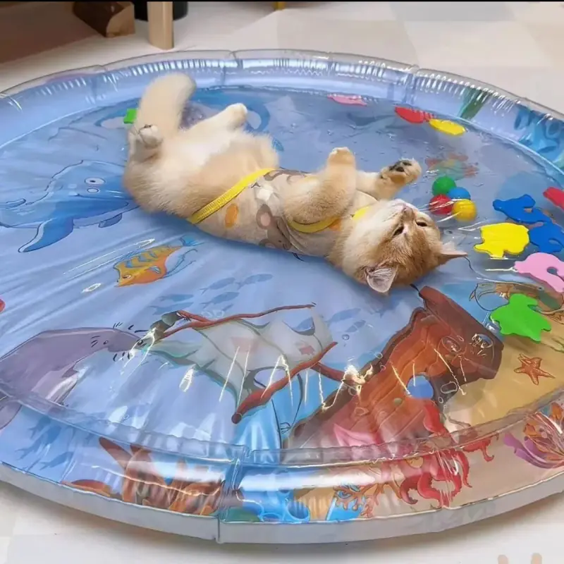 Dog resting calmly on MeowBow comfort mat at home
